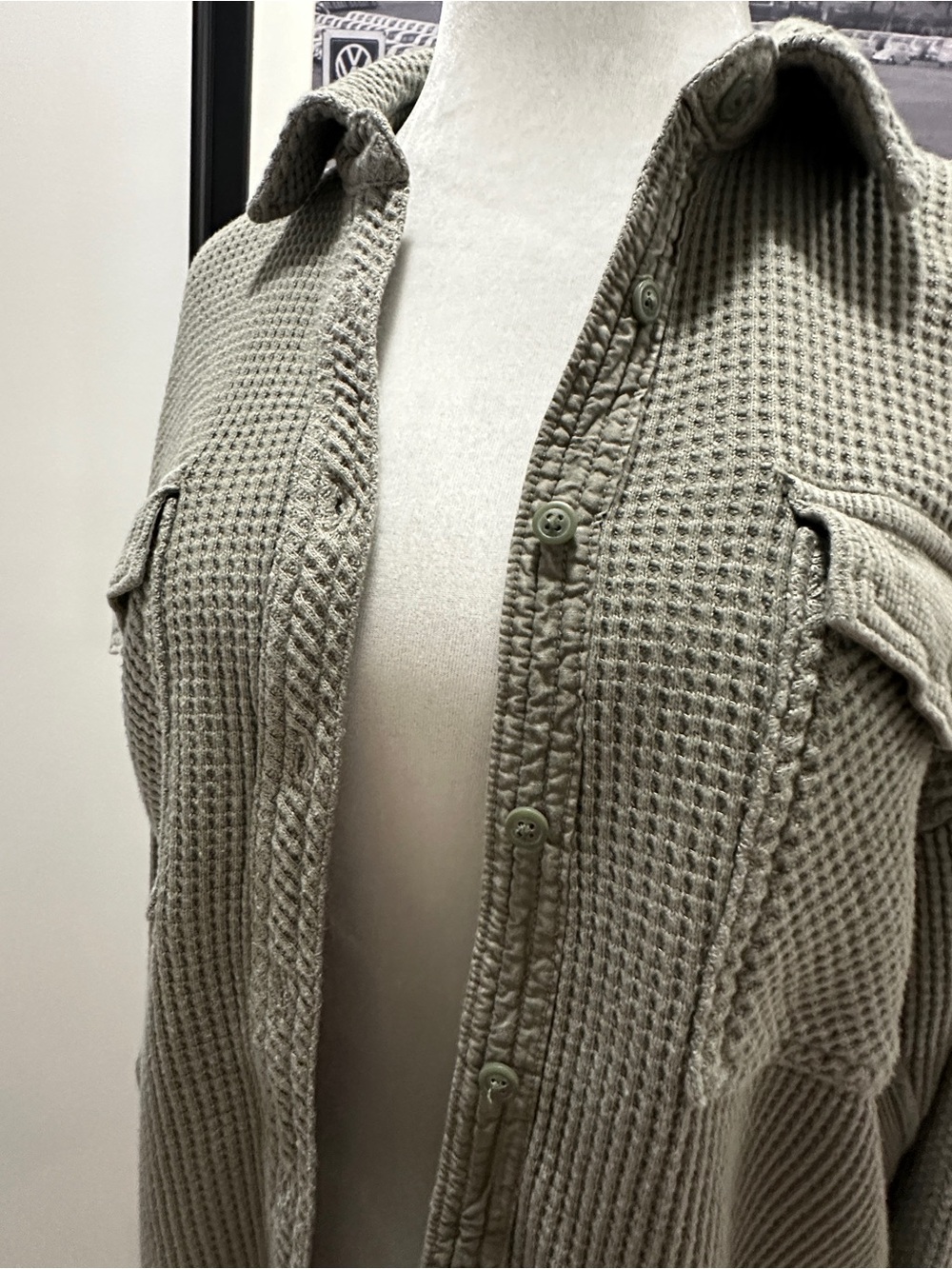 Aerie - Waffle Knit Button-Up Shirt Jacket in Olive - Picture 6 of 14